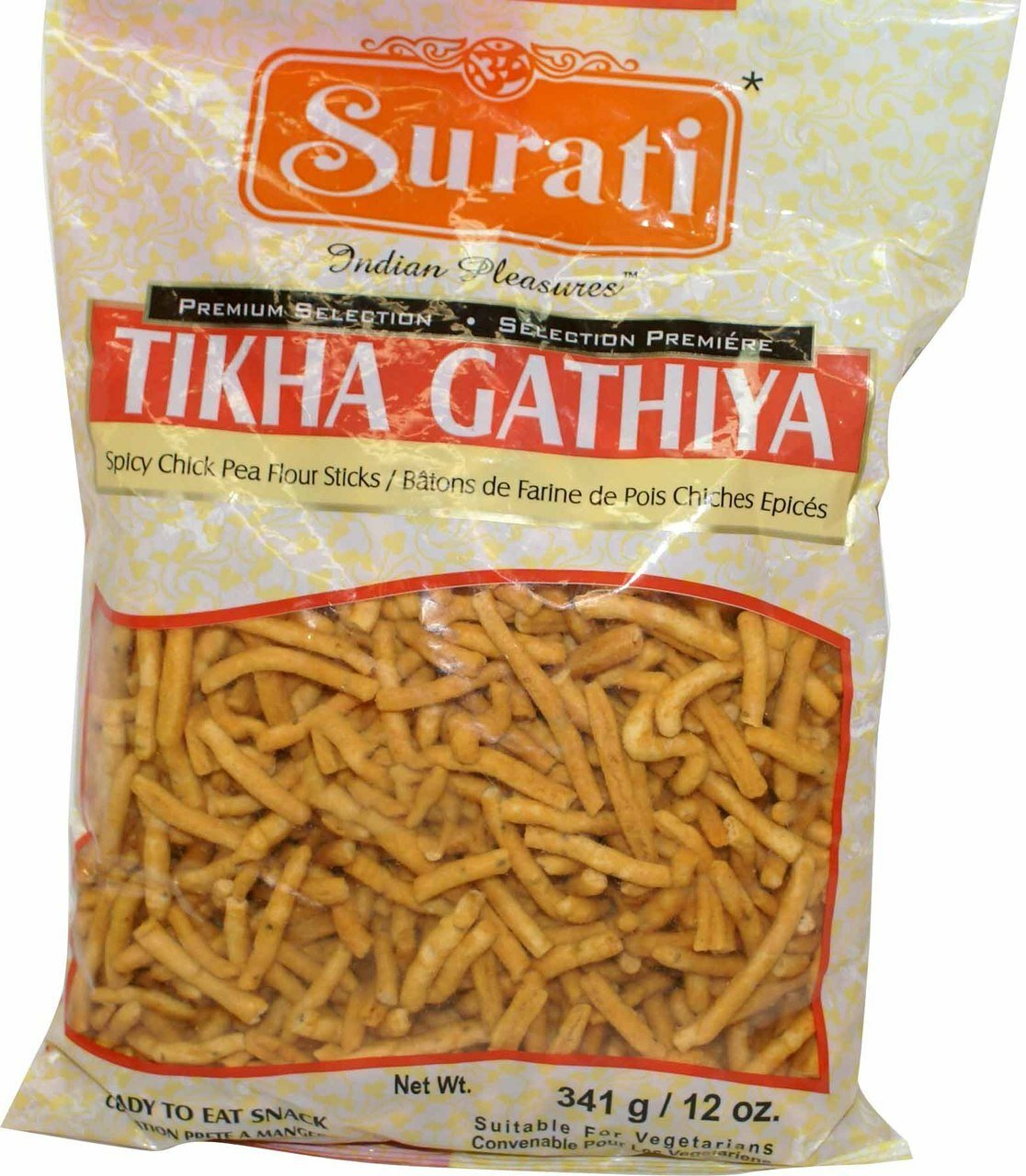 Surati Tikha Gathiya Spicy Chick Pea Flour Sticks 341 Grams (12 OZ)